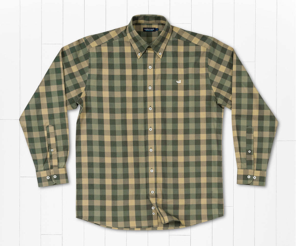 Dark        Olive          and        Tan | Jalisco Gingham Dress Shirt | Front